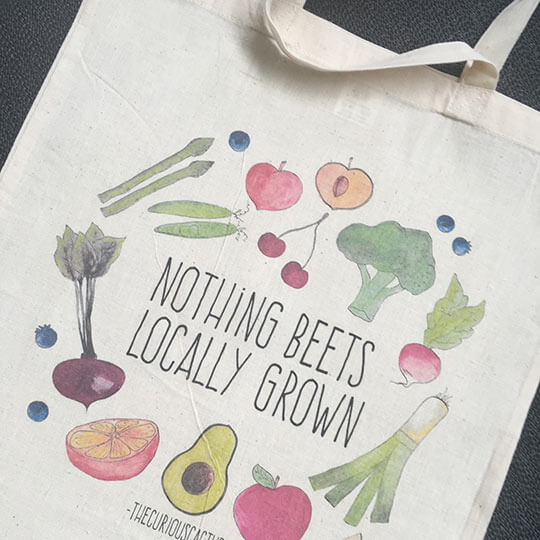 branded bag printed with fruit drawings
