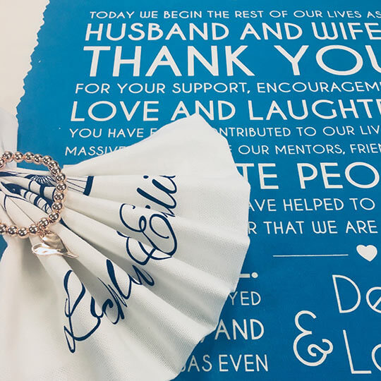 Message printed on wedding tea towel